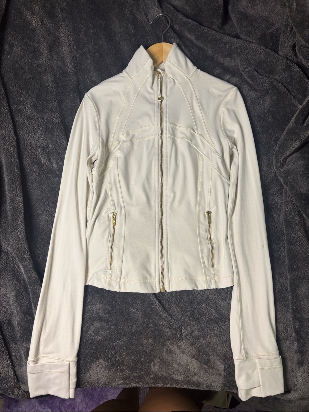 lululemon athletica Cream Zip-Up Bomber Jacket with Gold Zippers